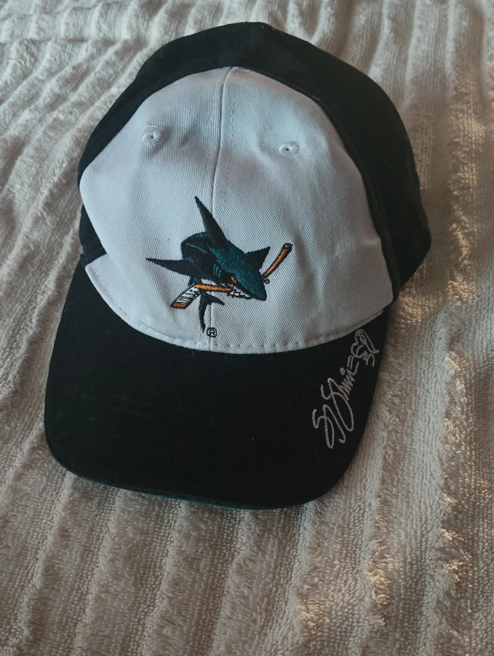 Kids Black and White Baseball Cap with Shark Hockey Logo Limited Edition